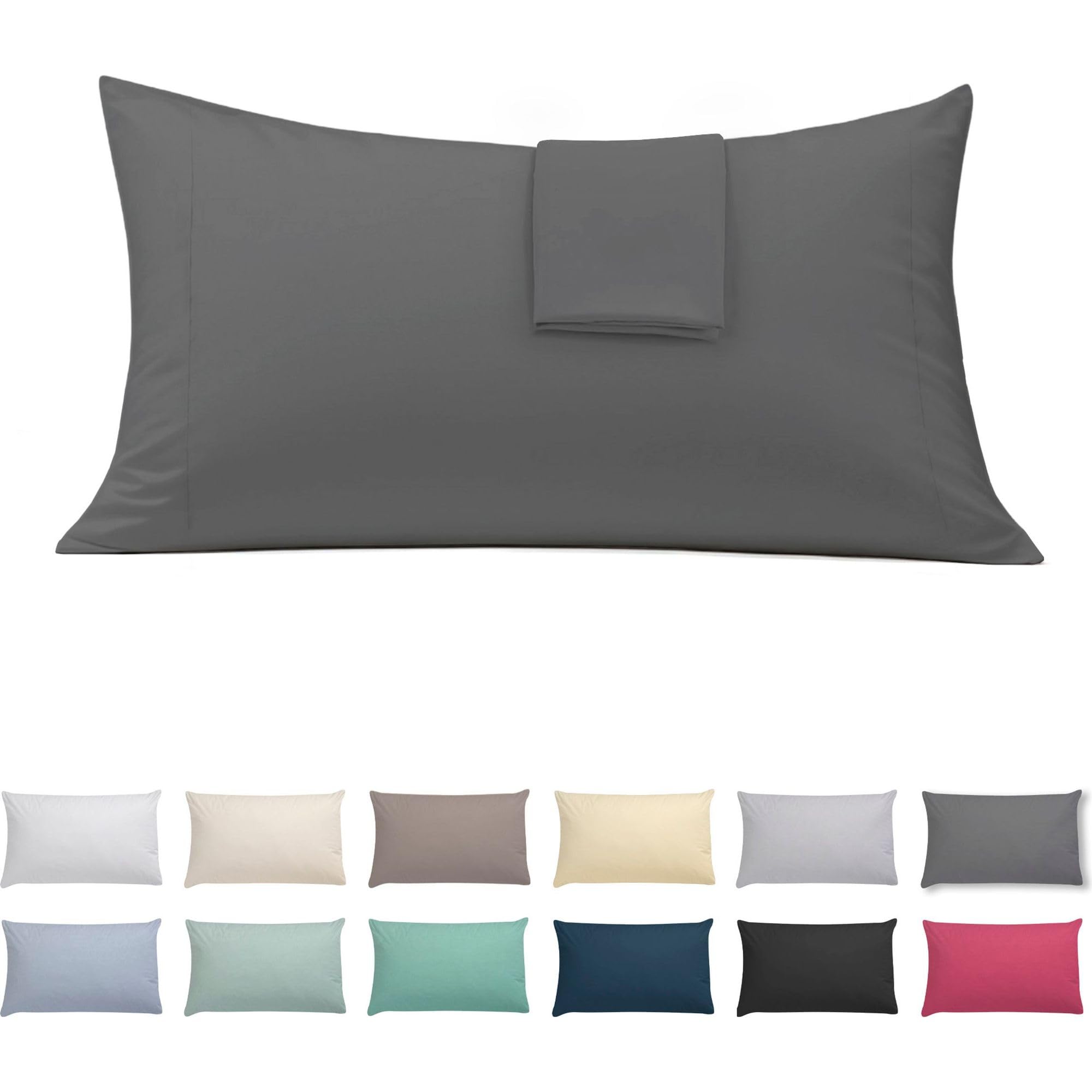 ECOMMERC3 | Confezione da 2 federe per cuscino 45 x 80 cm extra morbide e confortevoli. Federa per cuscino color antracite, realizzata al 100% in Spagna, traspirante, facile da lavare