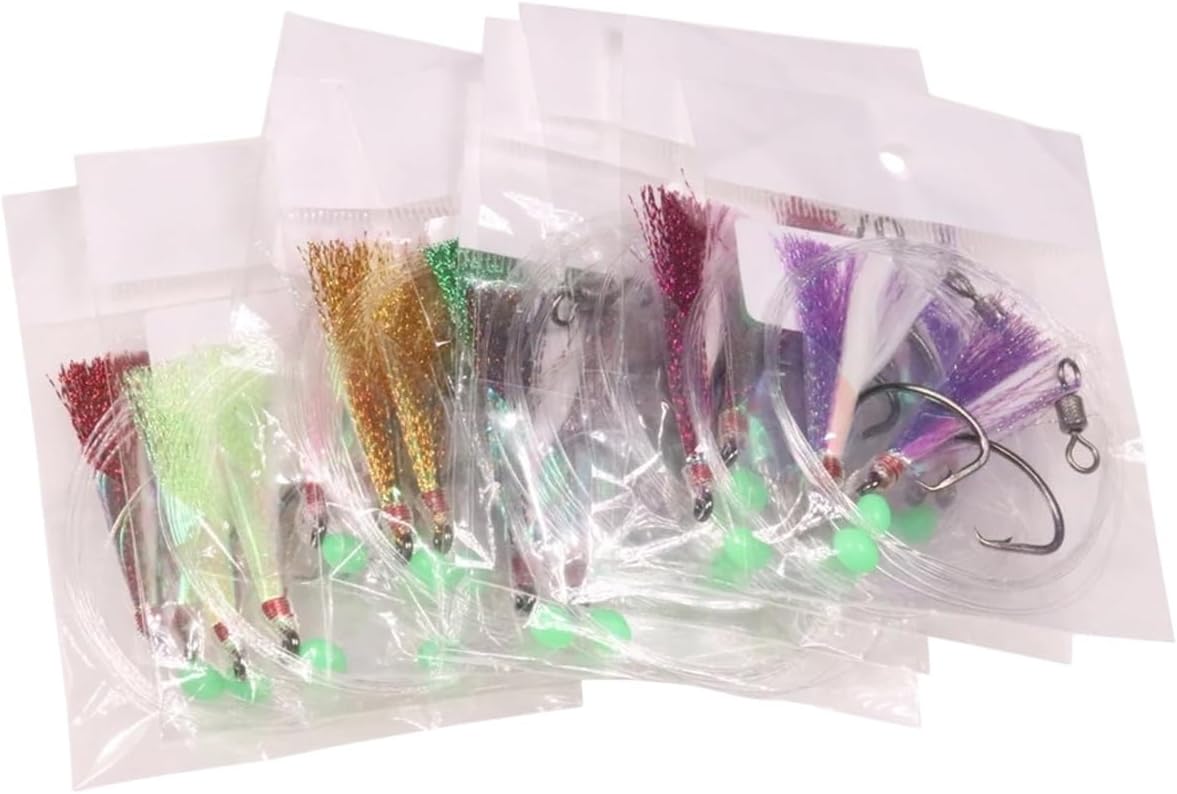 10Bags 5/0 Sea Fishing Snaapper Sea Trout Fishing Rigs Luminous Glowing Sabiki Flasher Rig