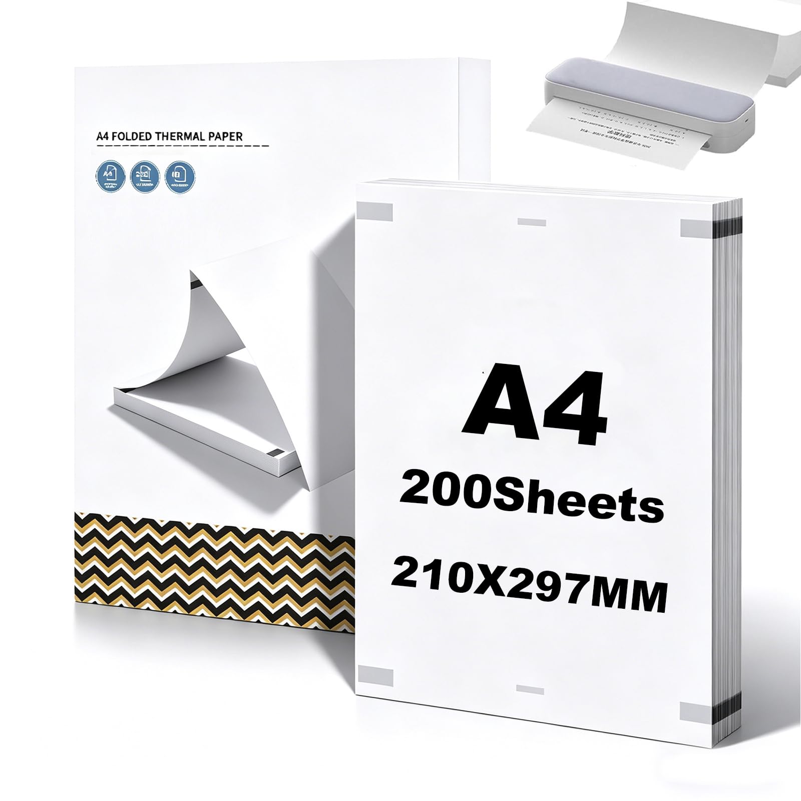200 Sheets A4 Thermal Printer Paper, 210mm × 297mm Continuous Printing Paper, Compatible with M08F M08D M832 M833 M834 Q302 Portable Thermal Printer, for Travel, Home, Photo