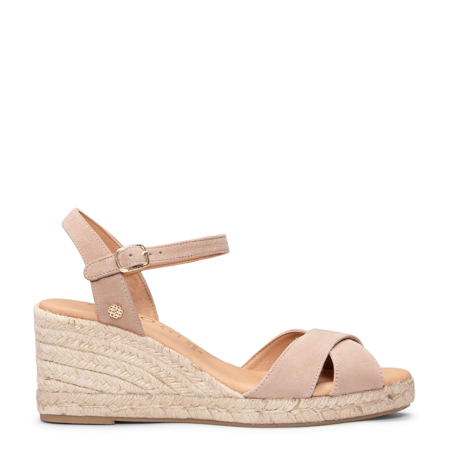 Sandalias con cuña de Esparto con Tiras Cruzadas de Piel y Plantilla de Gel Hecho en España