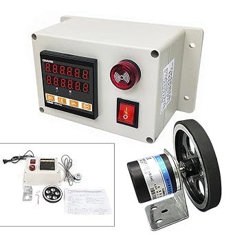 Digital Length Meter Counter 300ppr Digital Rolling Wheel Rotary Encoder Distance Length Testing Device Tool Wheel Roll Length Measuring Meter Testing Equipment 0-999999