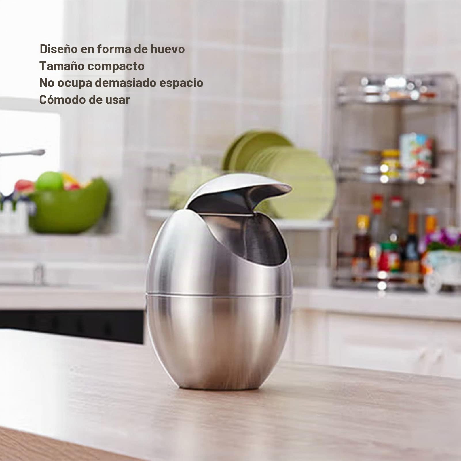 Papelera de Mesa con Tapa Basculante, Mini Cubo de Basura de Acero Inoxidable de 1.5 Litros, Papelera de Oficina Pequeña para Hogar, Oficina, Cocina, Dormitorio, Baño