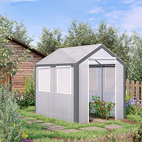 Outsunny 8' L X 6' W X 7' H Outdoor Walk-In Tunnel Greenhouse Garden Warm Hot House With Roll Up Windows, Zippered Door, & Weather Cover #TOP1