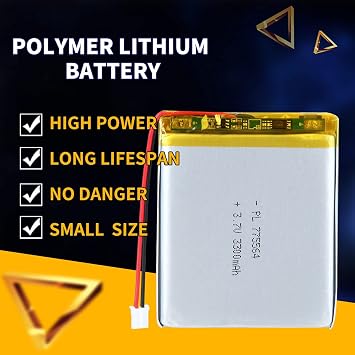 3.7V 3300mAh 775564 Lipo Battery Rechargeable Lithium Polymer ion Battery Pack with PH2.0mm JST Connector