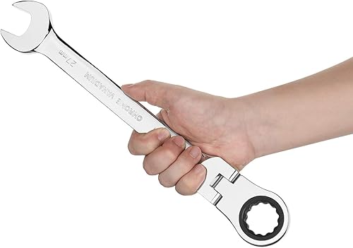 Miniatura 5 de Jetech Llave de trinquete de cabeza flexible de 1.063 in, llave combinada de trinquete métrica de 12PT 72 dientes, llave de engranaje de acero Cr-V