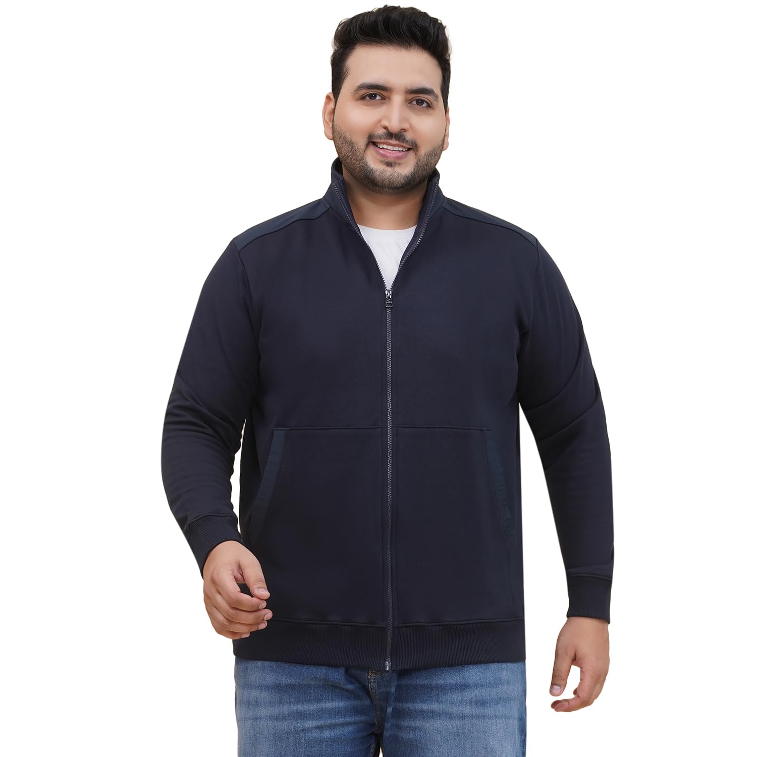 john pride Plus Size Men Fleece Navy Mock Collar Sweatshirt (JPSWT75195_Navy)-picture-26
