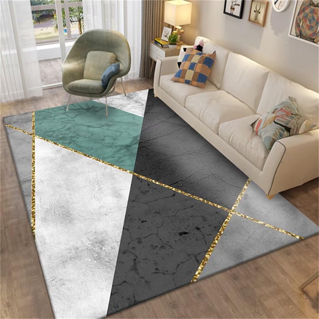Tapis de salon gris 120x170cm au motif géométrique moderne et lavable
