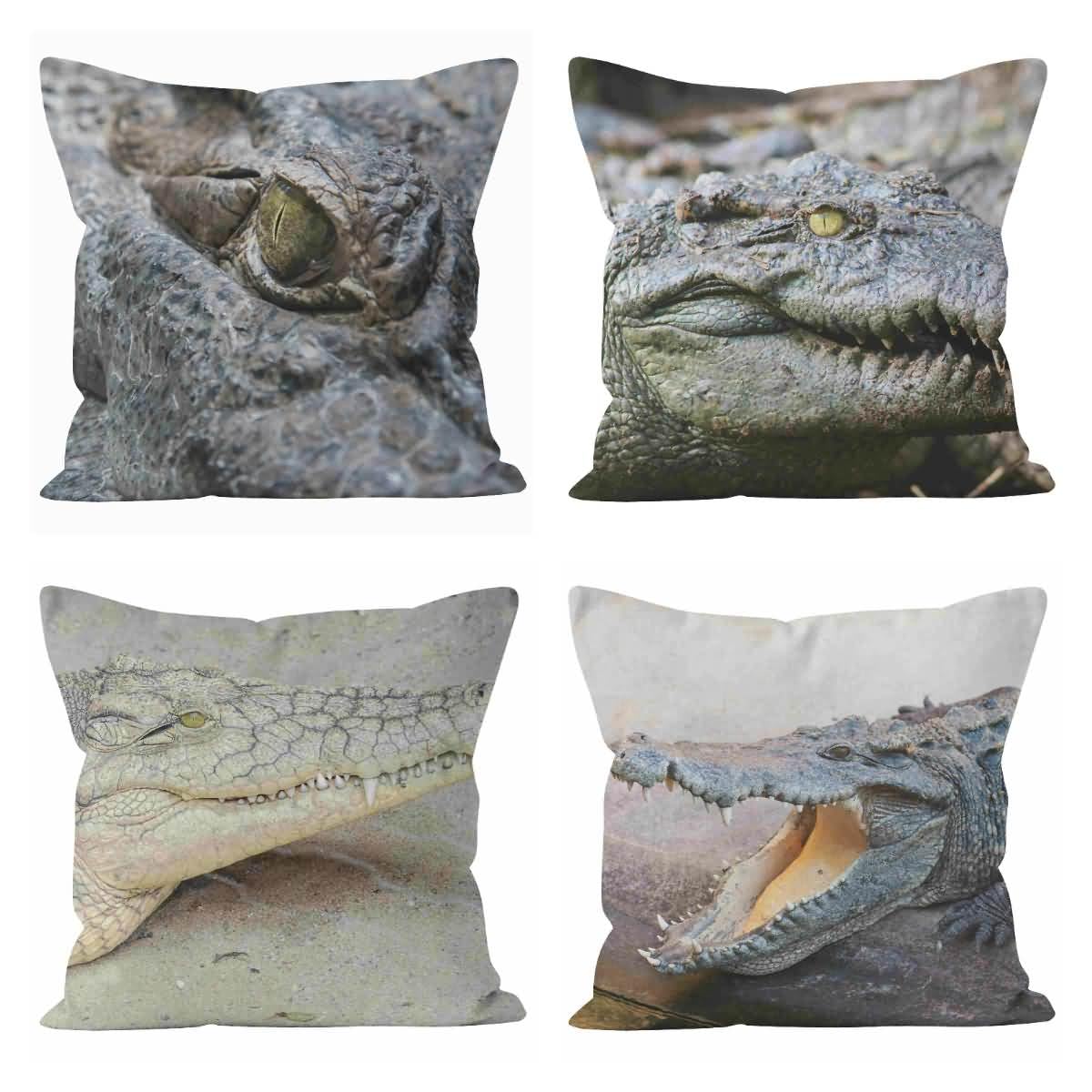 Housses de coussin lin 50x50cm CEVAN lot taie d'oreiller fauteuil jardin crocodile