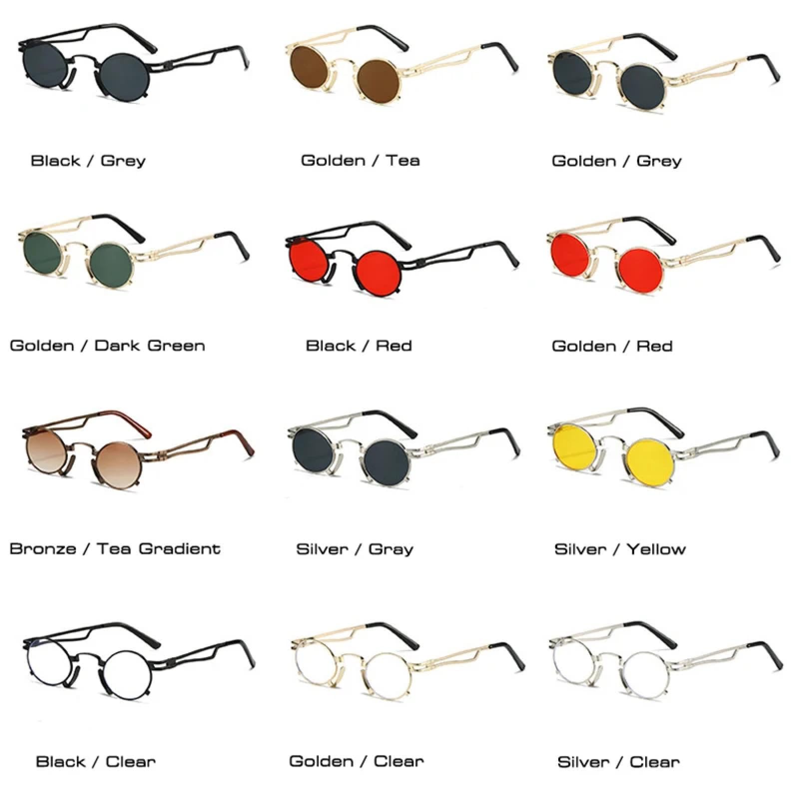 Gafas de sol ovaladas pequeñas para mujer, con montura de metal, estilo punk, con protección UV400, color rojo y amarillo