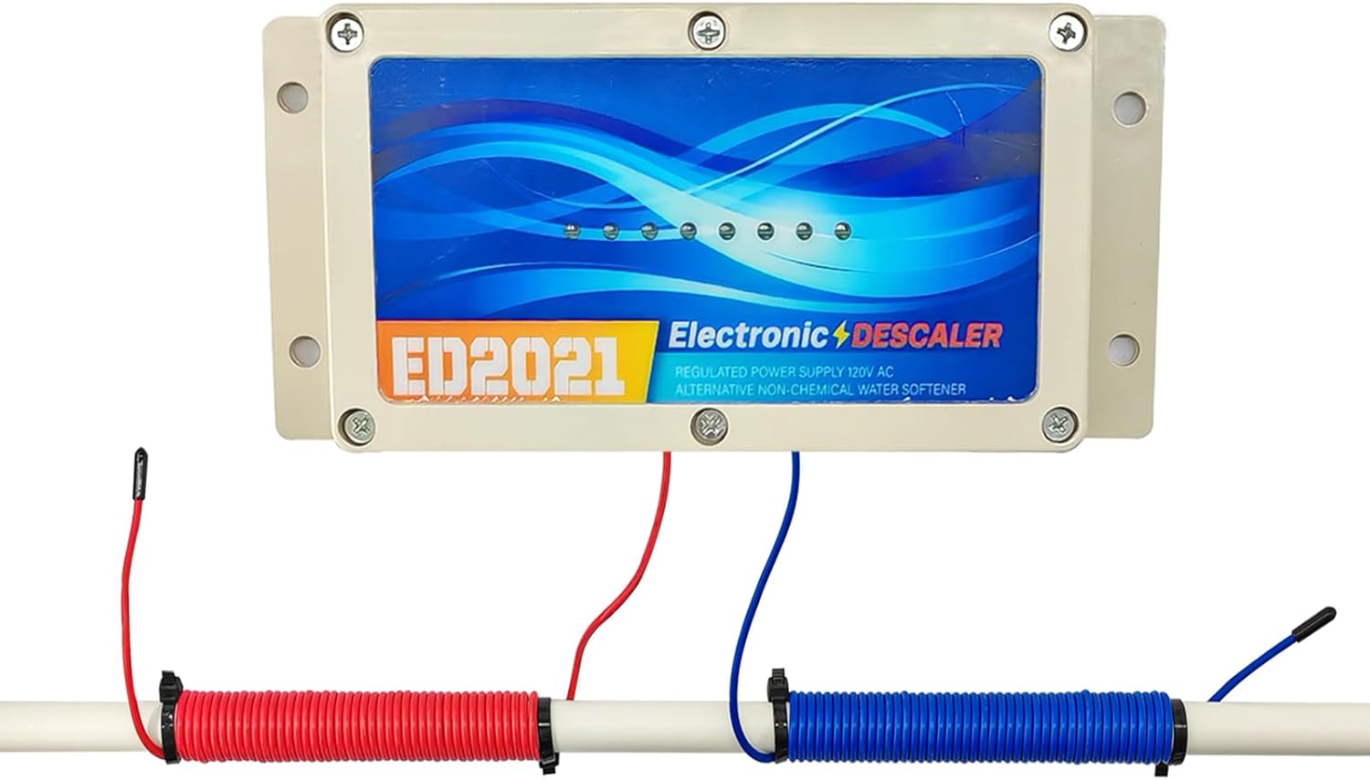 Electronic Water Descaler, Salt Free Hard Water Conditioner, Reduces Limescale and Rust Buildup, Easy Installation, Chemical Free Solution for Whole House