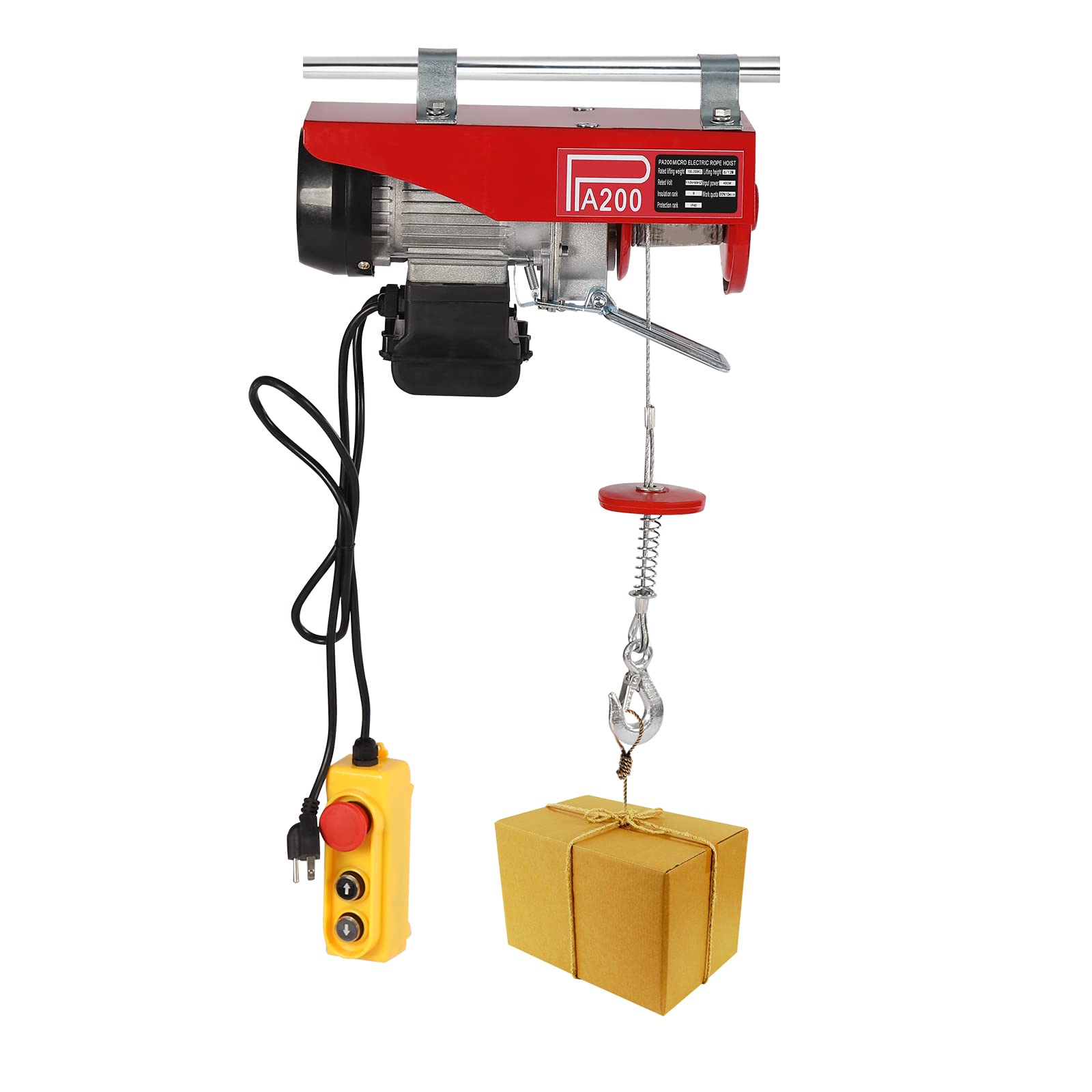 Electric Hoist - Remote Control Winch Overhead Crane Electric Wire Hoist for Factories, Warehouses, Construction, Building, Goods Lifting (440LBS w/ 2 Lifting Strap)