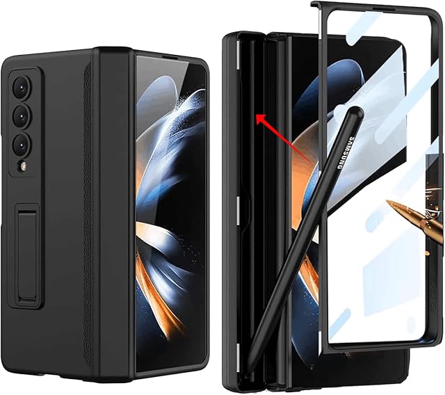 FODDOM for Samsung Galaxy Z Fold 3 Magnetic Case [Built in Hidden S Pen Holder to Avoid Pen Lost][Screen Protector][Full Hinge Protection][Metal Stand] 360-degree Cover (Black)