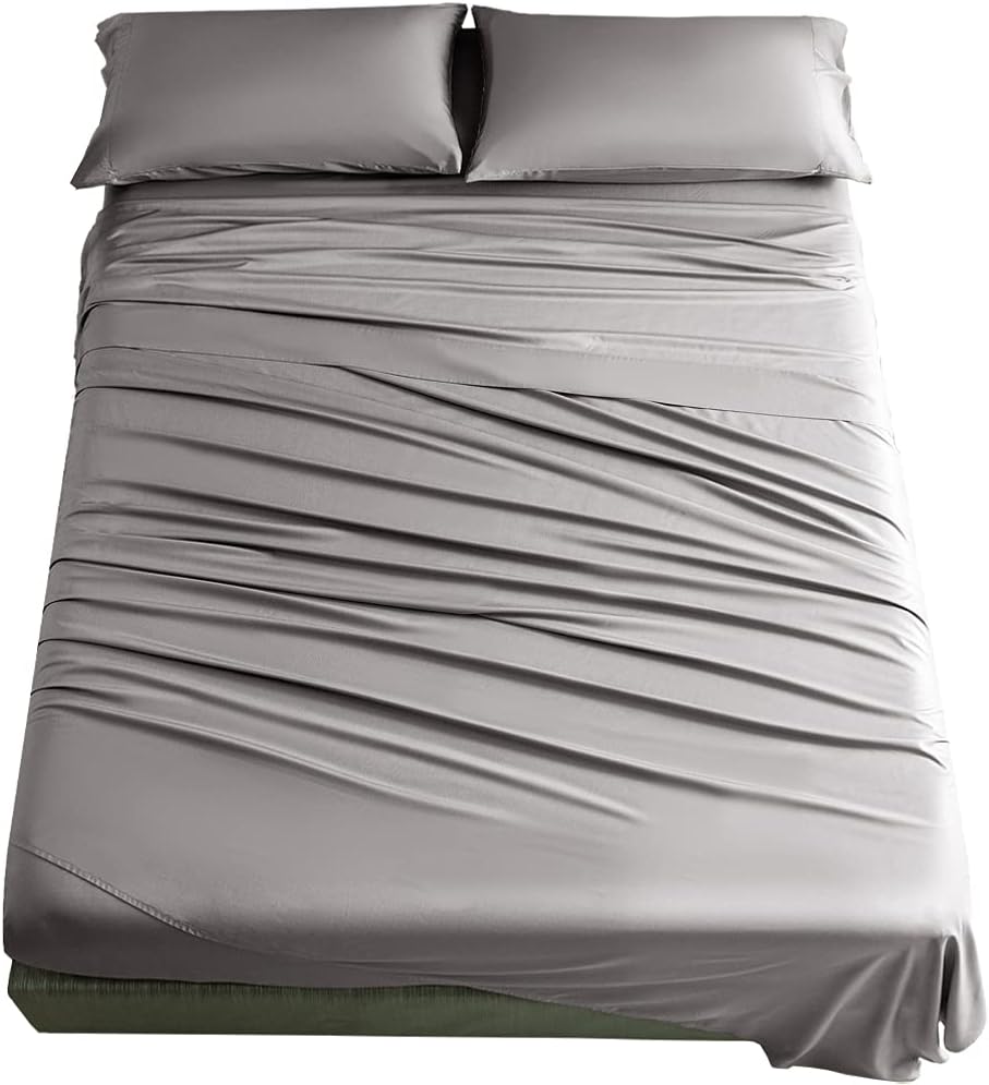 SONORO KATE 100% Bamboo_ King Size Bed Sheets Set - 1900 Thread Count Super Soft Wrinkle Free Silk Feel, All Seasons,Sheet & Pillowcase Sets Fit 16-21 Inch Deep Pocket (King, Gray)