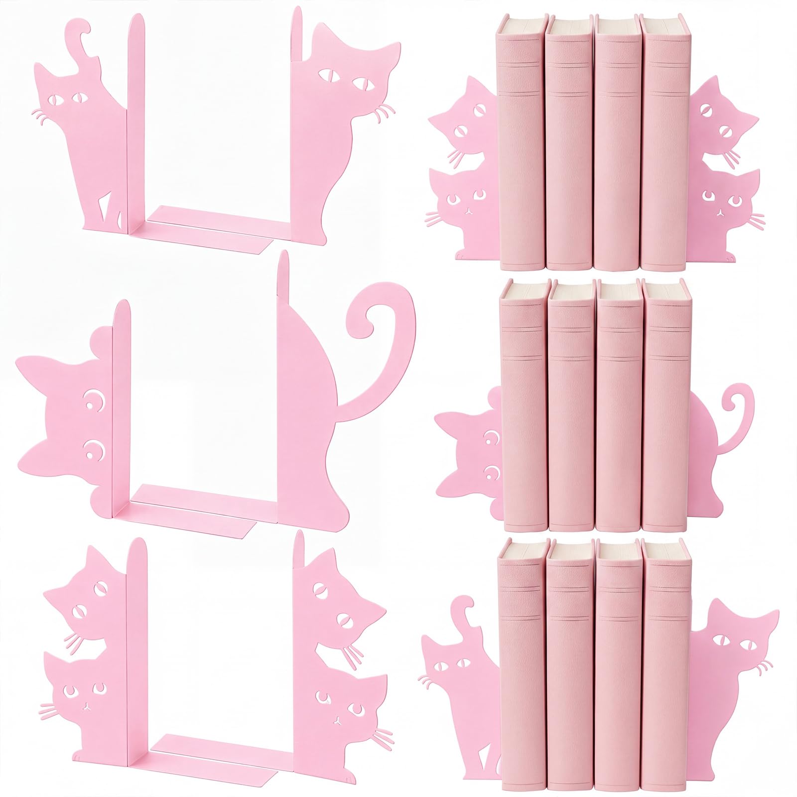 Sujetalibros de metal rosa Flutesan pack de 6 organizadores infantiles para estanterías de hogar