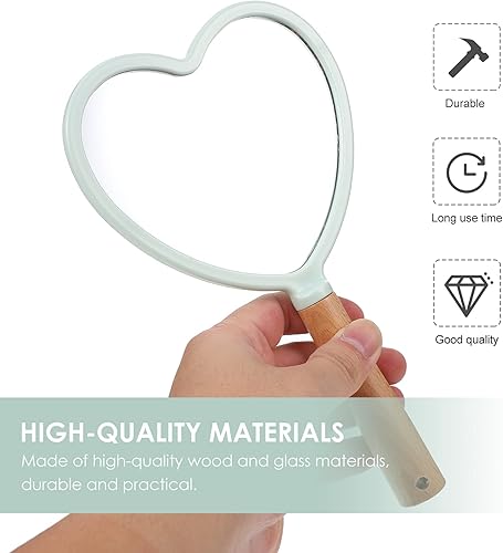 Miniatura 3 de Espejo de mano con asa, espejo de maquillaje de mano de madera en forma de corazón, espejo de tocador de mano, espejo cosmético de mano para uso en