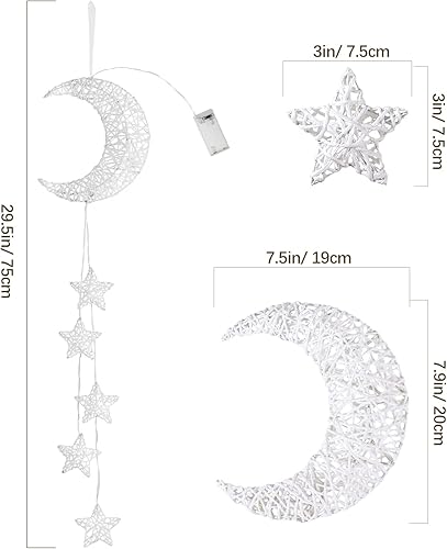 Miniatura 7 de Lewondr Luz Colgante, Luces de Hadas de Luna y Estrella de Ratán, Luces Decorativas de Interior, Luz de Ventana, Luces de Estrella de Fácil