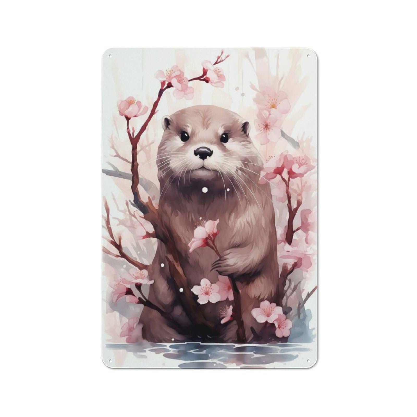 Junmoney Cherry Blossom Otter 30X20cm Vintage Tin Sign With For Hobby Room Or Studio, For Winter Interiors And Metal Sign Collectors