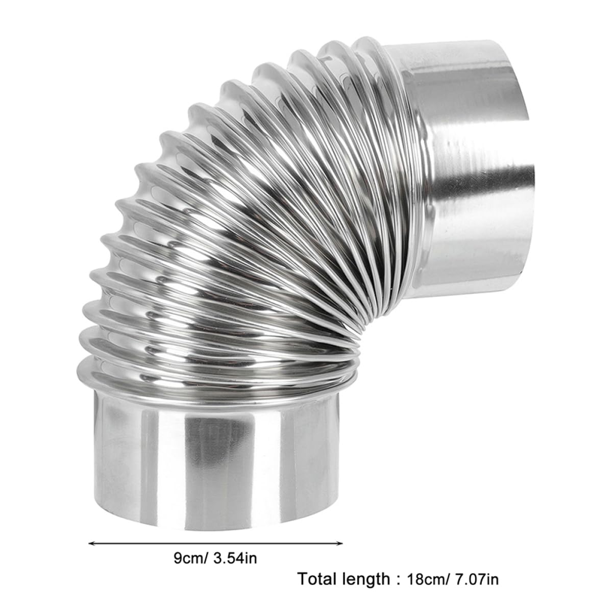 Tubo di Scarico della Stufa a Gomito 90° 2 Pezzi Acciaio Inox | Argento, per Stufa e Scaldabagno, Uso Interno e Tende Calde, Raccordo Esterno da 9cm