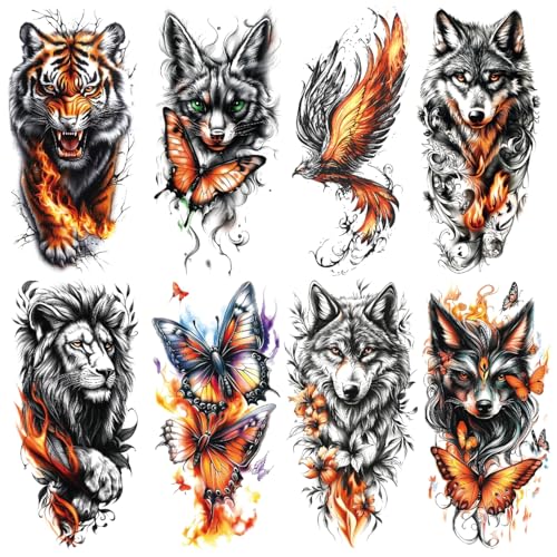 Oottati 8 Sheets 3D Black Realistic Temporary Tattoos for Men