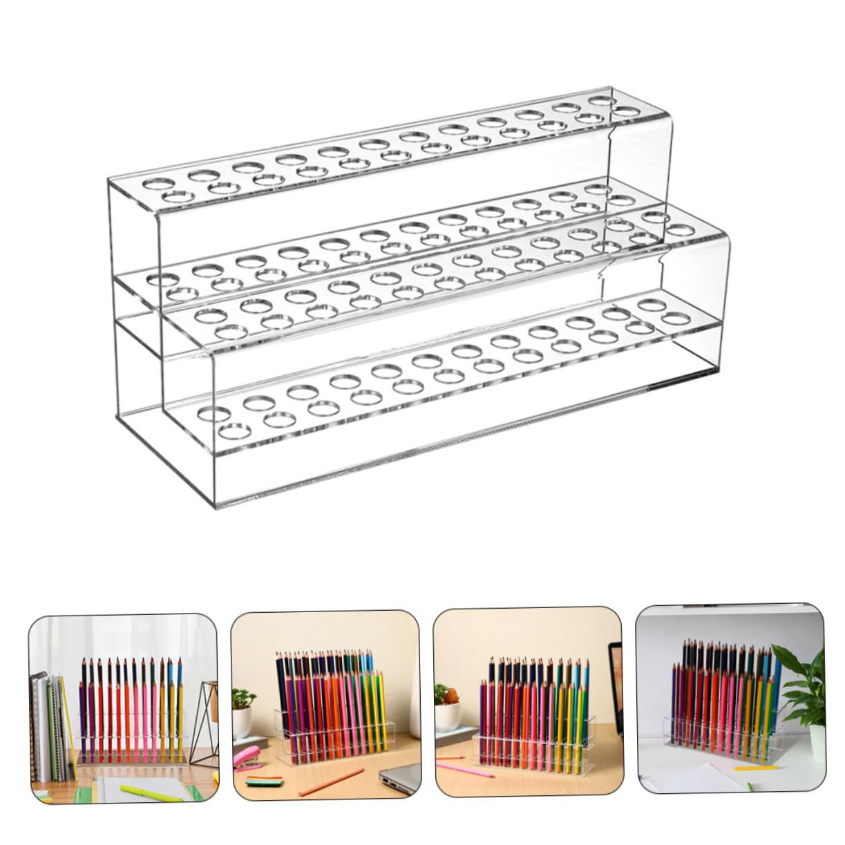 Gatuida 2piezas Organizador De Lápices De Transparente Soporte De Huecos Para Escritorio Porta Lápices y Pinceles Estante De Doble Para Material De Oficina y Maquillaje