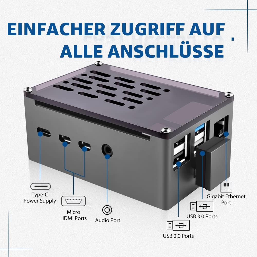 GeeekPi Aluminium NAS Gehäuse mit PWM Lüfter und M.2 SATA SSD Adapterplatine für Raspberry Pi 4, Passive Aluminiumgehäuse mit 3510 Ultra-Quiet Lüfter für Raspberry Pi 4 Model B 2GB 4GB 8GB