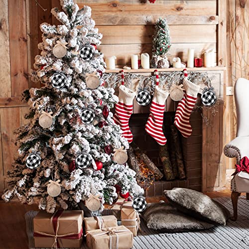 30 Pcs Christmas Tree Ornaments Decorations,18 Buffalo Plaid Burlap Farmhouse 2.4in Christmas Ball Ornament with 12 Mini Plaid Burlap Bows for Country Rustic Xmas Home Decor Indoor(White Black) - Image 3