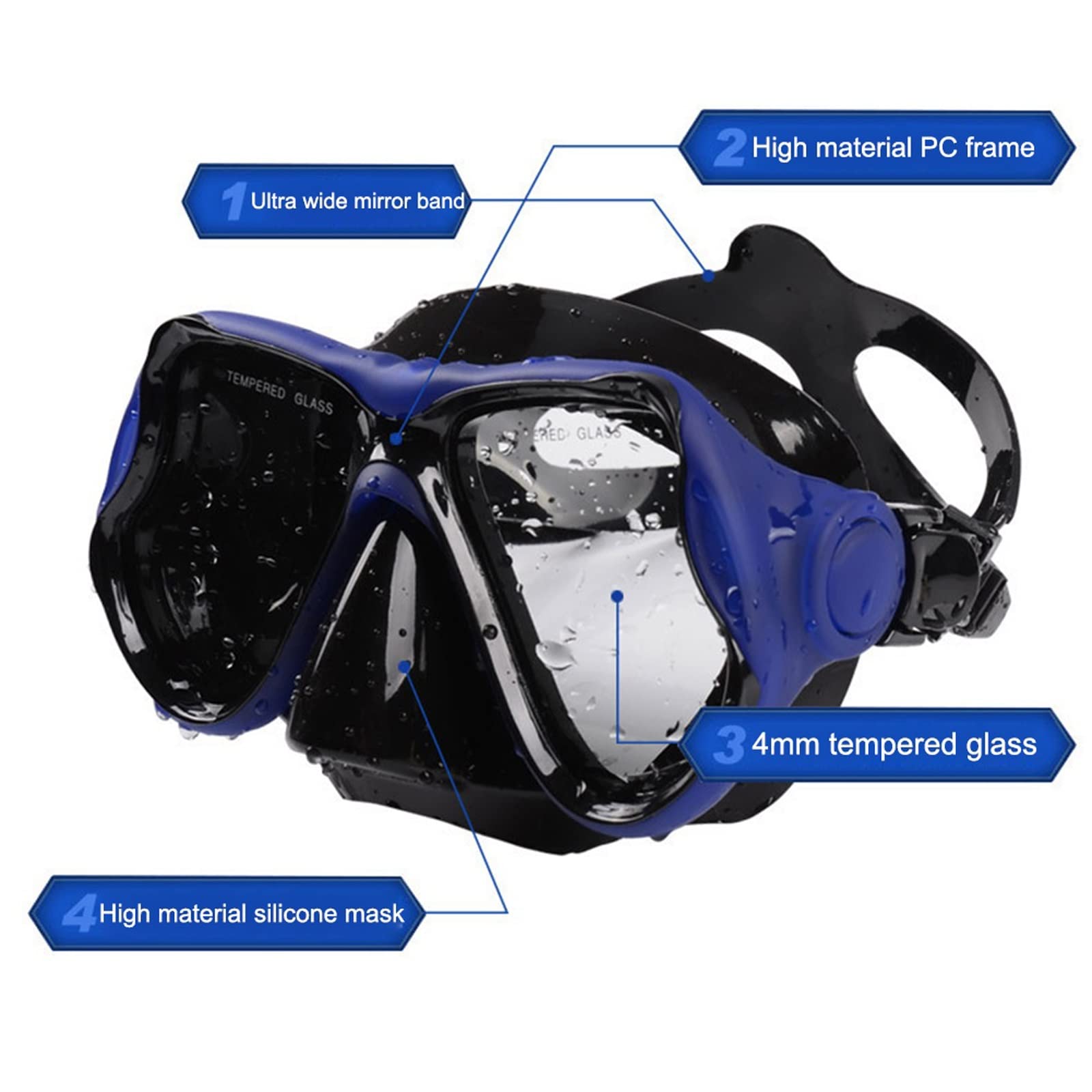 JINGYAN Occhialini da nuoto Swimming Goggles Diving Snorkeling Glass Mask Scuba Snorkel Watersports Equipment Toughened Tempered