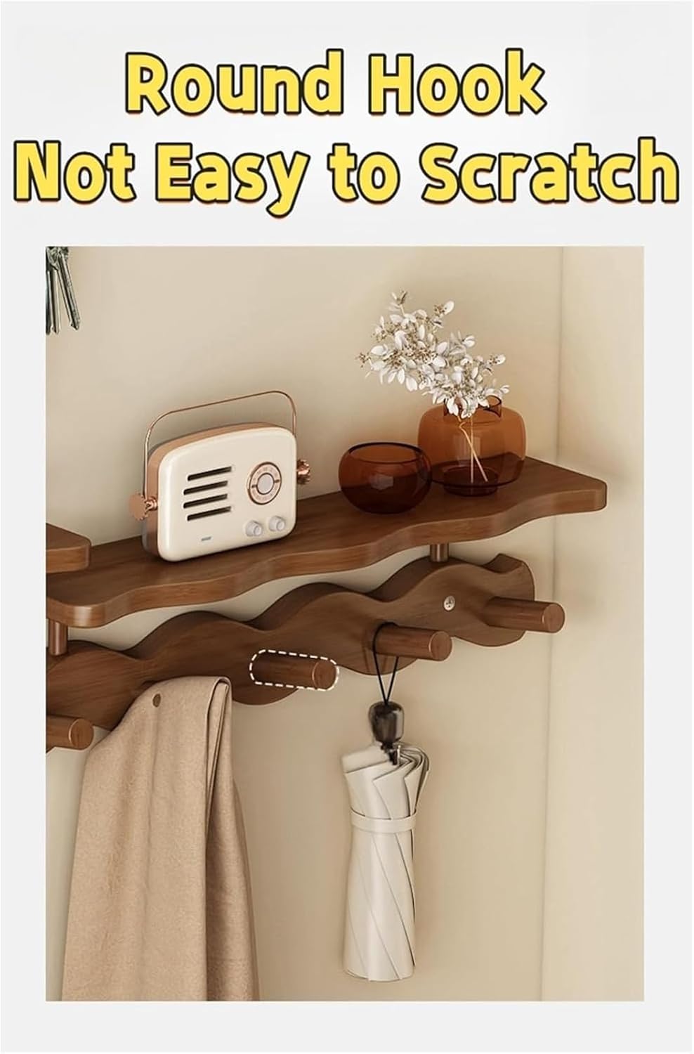 Wall Mounted Wood Top Shelf with Clothes Hanging Rod Closet Clothing Organizer with Hanger Bar and Display Shelf for Home Clothing Store