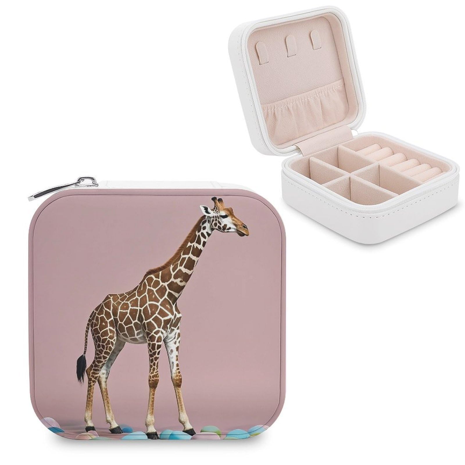 FekiLoot Cherry Giraffe Travel Jewelry Box Small Jewelry Organizer Storage Case Portable PU Leather Mini Jewellry Travel Case Necklace Ring Storage Organizer Gift for Women