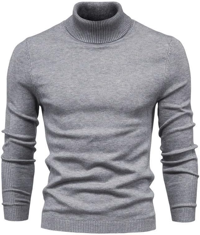 Men's Solid Color Pullover Sweater High Neck Casual Knit Sweater