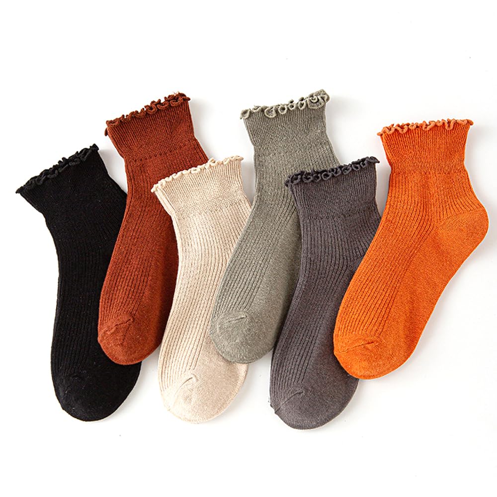 Womens Ruffle Slouch Socks,Cute Cotton Crew Socks, Novelty Casual ankle socks Knit Socks 5 Pairs