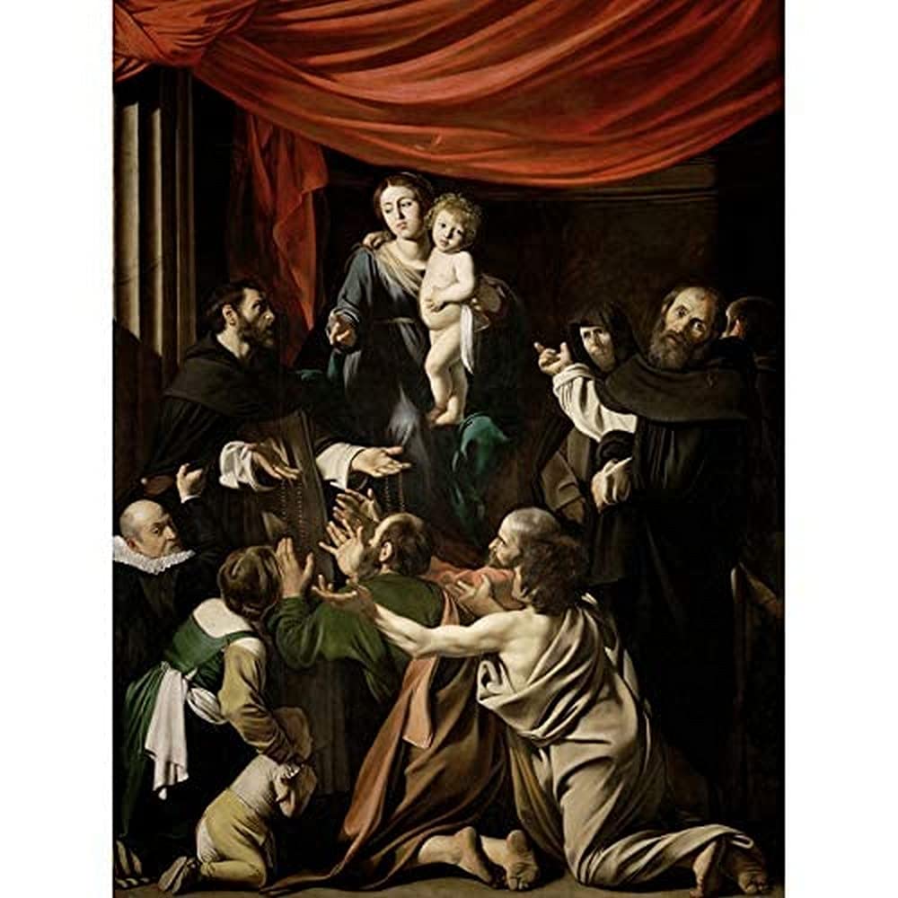 Michelangelo Merisi Called Caravaggio Madonna Rosary Art Print Canvas Premium Wall Decor Poster Mural