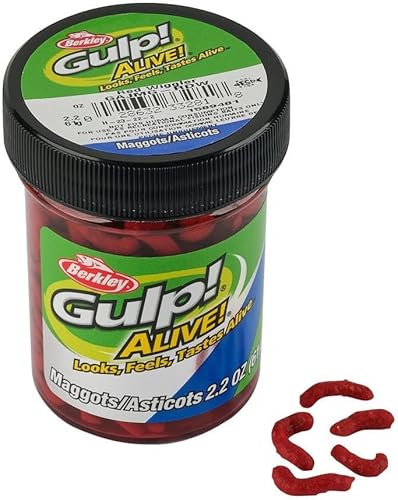 Berkley Gulp! Alive! Cebo de pesca de gusano, meneador rojo, dispersión de aroma extremo, gran reemplazo para gusanos vivos, ideal para peces pan,