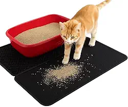Tapete Sanitário Higiênico para Gatos, 70x50cm, Malha Impermeável Preta, Coletor de Areia com Abertura Lateral, Dobrável e Lavável
