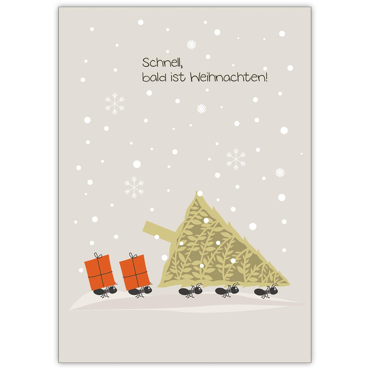 16 fröhliche Weihnachtskarten mit fleißigen Ameisen: Schnell, bald ist Weihnachten! • schönes Glückwunsch Karten zu Weihnachten, Neujahr, Silvester für Familie, Freunde, Firmen Kollegen