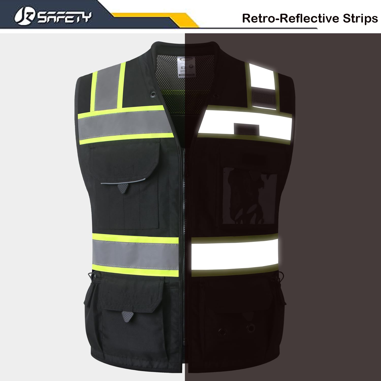 JKSafety Hochsichtbare Unisex-Sicherheitsweste mit robusten EPP-Innentaschen, entspricht ANSI/ISEA-konform