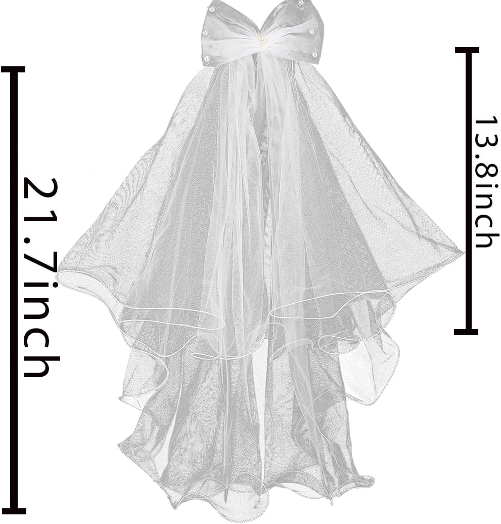 Short Bow Veil Bridal Wedding Veil First Communion Veils Hair Accessories for Women(Bow veil)