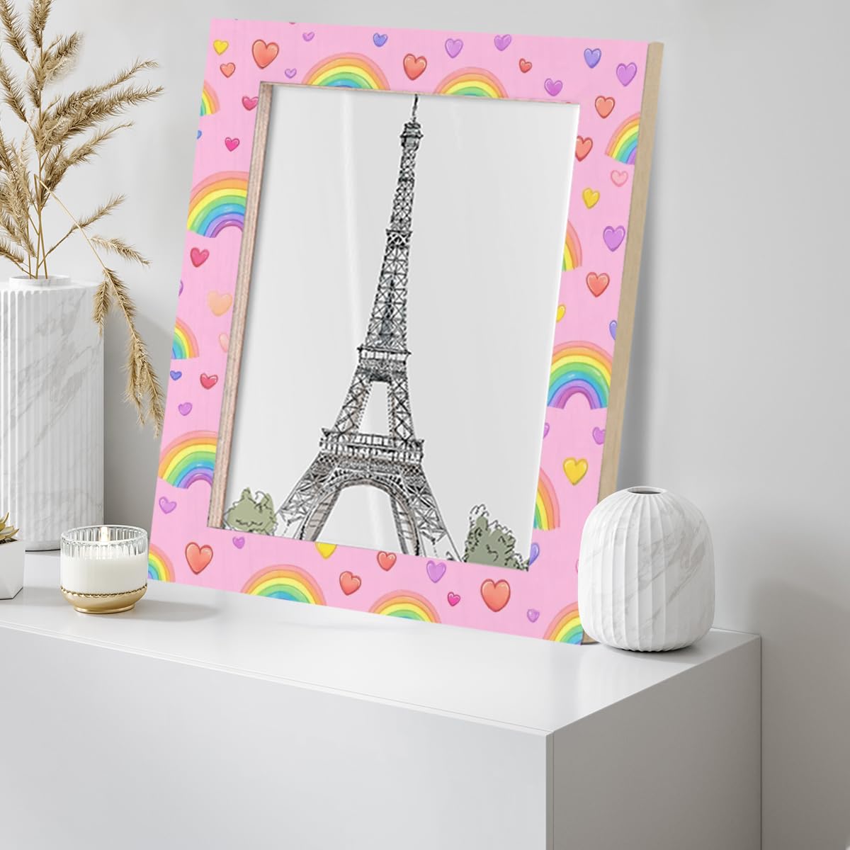 Bilderrahmen mit buntem Herz-Regenbogen, Holz-Foto-Showcaser, Heimdekoration, Fotocollage-Rahmen für Wand und Schreibtisch, 27,9 x 35,6 cm