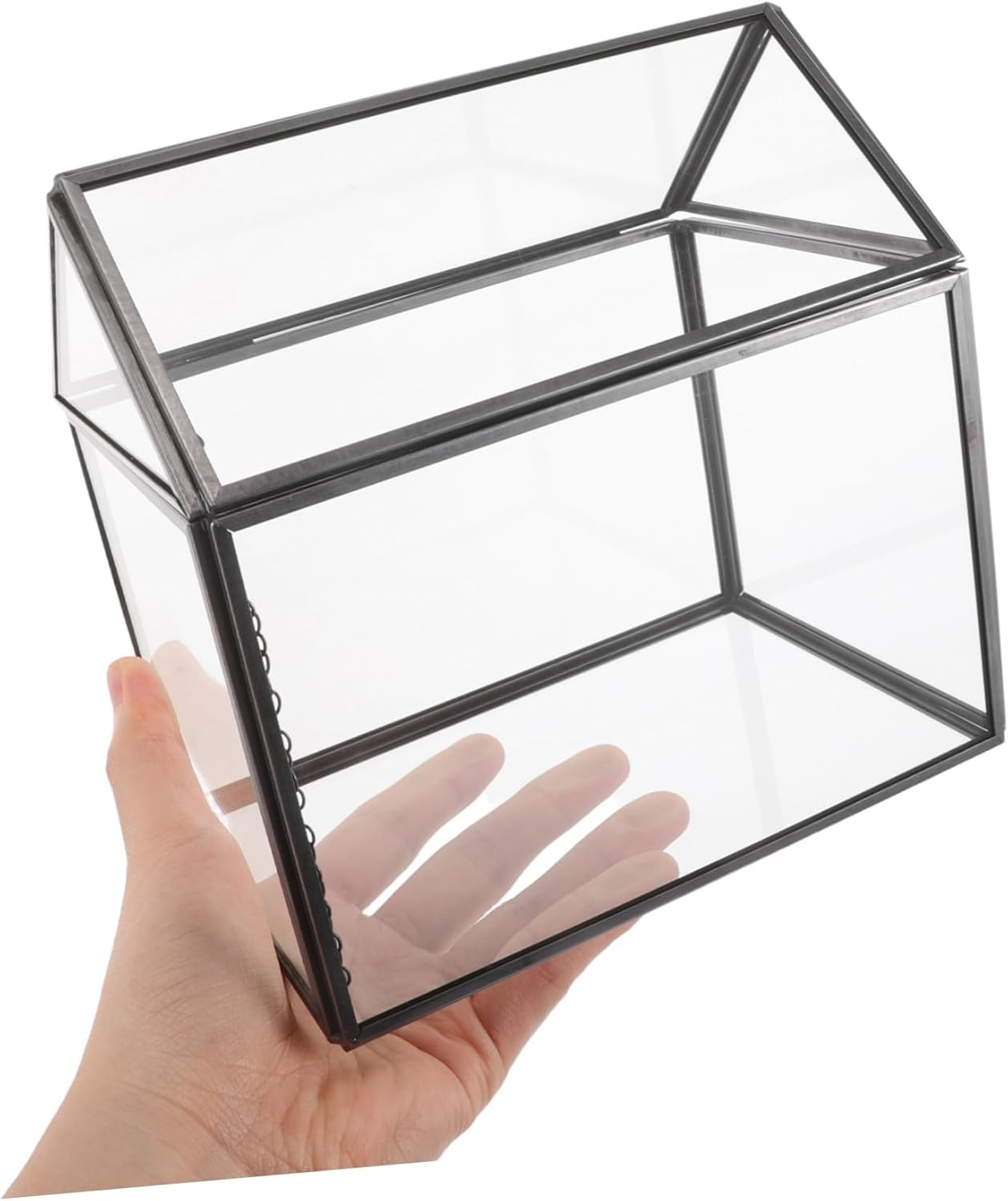 Amosfun House Shaped Glass Terrarium Planter Box Indoor Greenhouse with Swing Lid for Housewarming Air Plant Display Office Decor Miniature Garden Geometric Design