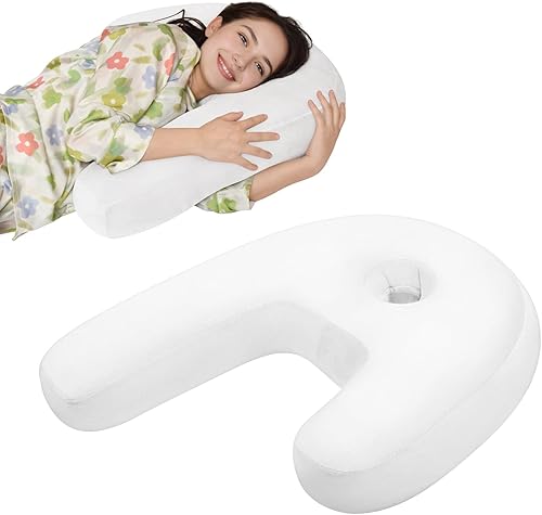 Almohada corporal para personas que duermen de lado con orificio para las orejas, almohada de cuello en forma de J y U para perforación de orejas,