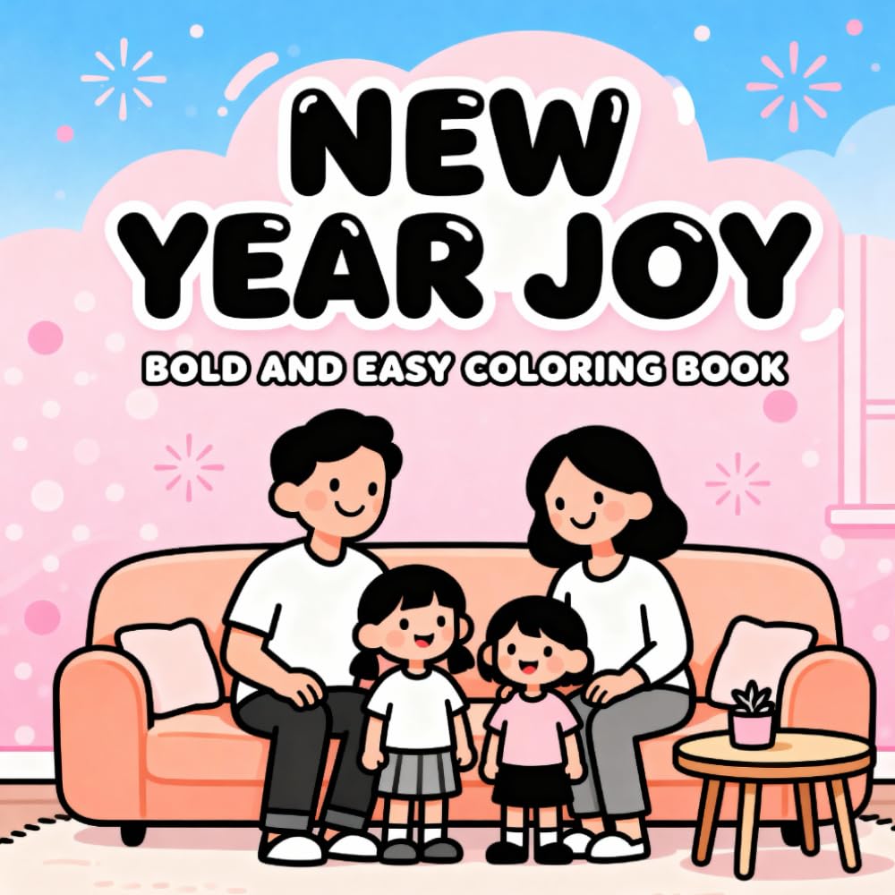 NEW YEAR JOY: BOLD & EASY COLORING BOOK: Fun & Simple Pages For Kids & Adults