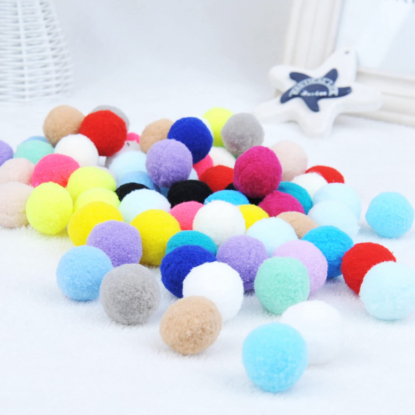 Juguete para Gatos, Pelota de Peluche elástica for Gatos 2,5 cm, Juguete Interactivo Creativo y Colorido con pompón for Masticar, 100 Unidades
