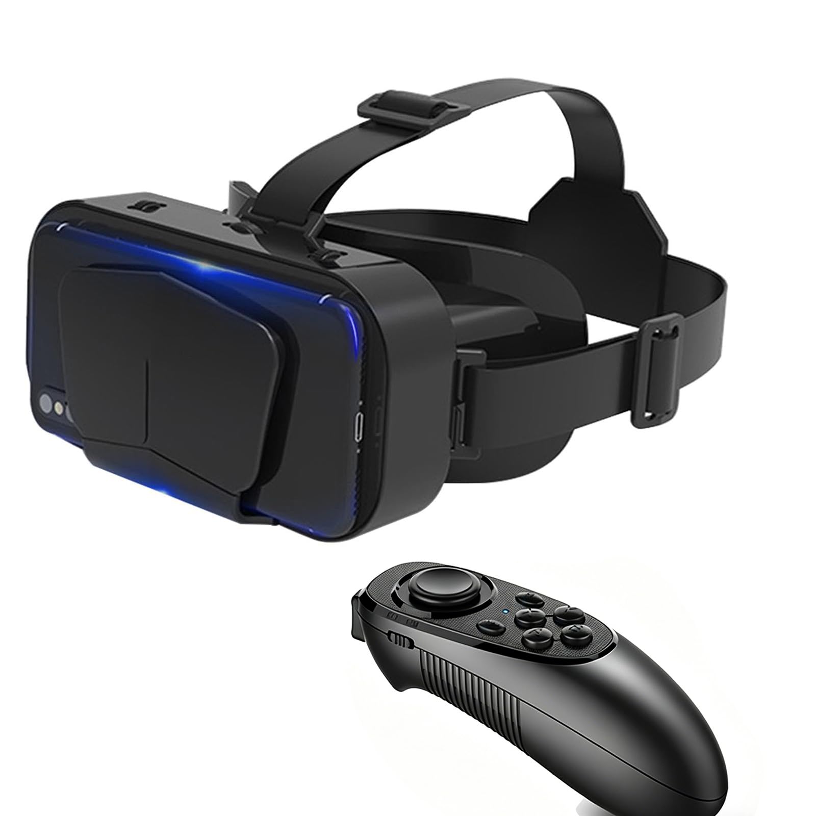 Gafas Realidad Virtual VR 3D, Visor Realidad Virtual 3D con Controlador, Compatible con Pantallas 4,7-7,2 Pulgadas, Distancia Interpupilar Ajustable para PelíCulas Y Juegos En 3D,Black+052 Handle