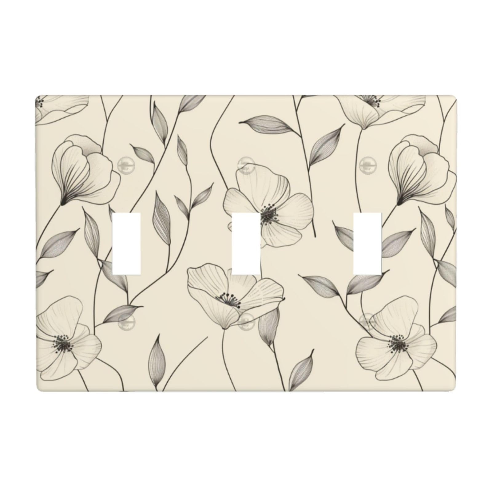 Delicate Leaves and Abstract Flowers Light Switch Covers 3 Gang Triple Toggle Wall Plate Switchplate Electrical Faceplate for Bathroom Kitchen Bedroom Decor