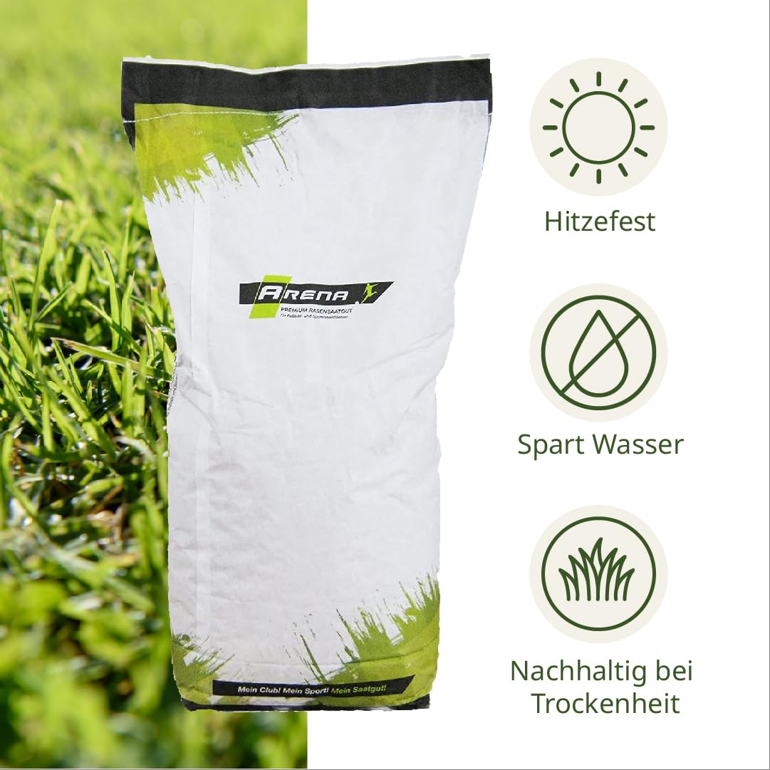 ARENA Trockenrasen Grassamen RSM 2.2.2 10kg – wassersparender Rasensamen für heiße Standorte – hitzeverträglich & pflegeleicht – ideal für sonnige, trockene Gärten