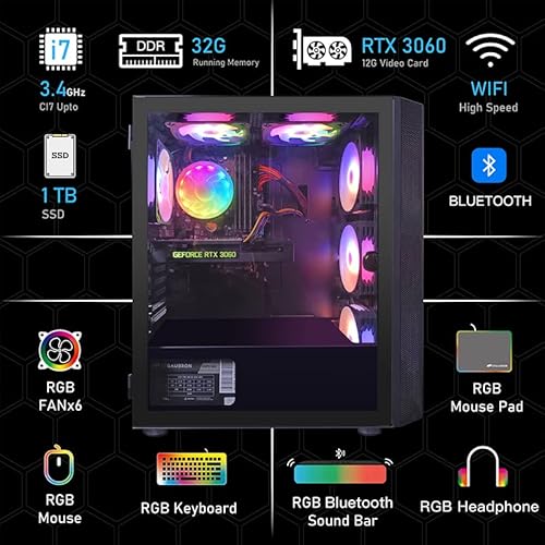 Stgaubron Gaming Desktop Pc,Intel Core I7 Up To 3.9G,Geforce Rtx 3060 12G Gddr6,32G,1Tb Ssd,Wifi,Bt 5.0,Rgb Fanx6,Rgb Keybaord,Rgb Mouse,Mouse Pad,Rgb Bluetooth Sound Bar,Rgb Bt Gaming Mic,W10H64 #TOP3