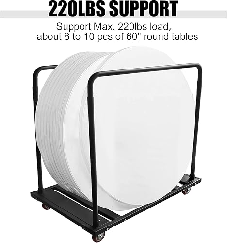 Miniatura 5 de Hasopy Estante plegable para mesas redondas de 60 pulgadas carrito de mesa resistente ruedas negras para reataurant fiestas muebles de hotel
