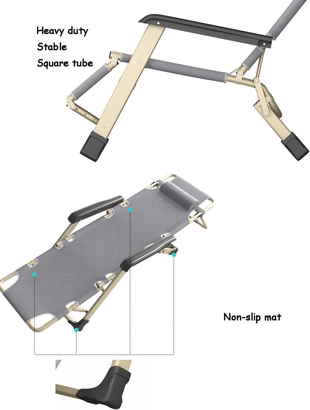 JATIBOSH Reclining Chair Folding Zero Gravity Lounge Chair Oversize XL,Deck Chairs Cotton Cushion for Garden Outdoor Patio Sun Loungers Bed Recliner Loading up to 260kg with Head Pillow