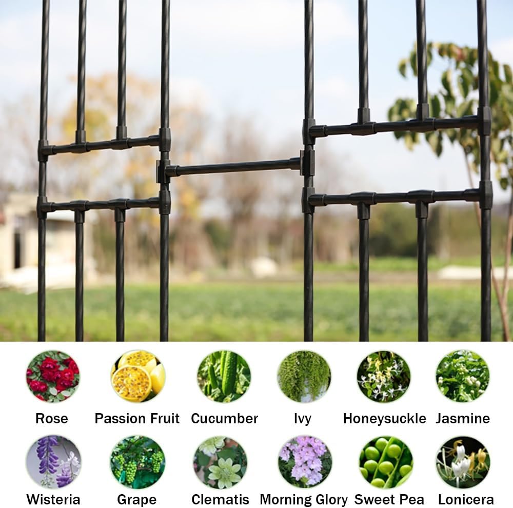 Black Metal Garden Arch Trellis for Climbing Vines & Roses, Half-Sided Outdoor Arbor for Weddings & Parties, 23.6" W x 94.5" H Garden Decoration