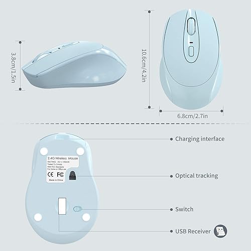 Miniatura 4 de Lieyiahe Ratón inalámbrico, para ergonomía, mouse silencioso inalámbrico recargable, 2.4 G, portátil, USB, óptico, inalámbrico, con receptor USB y